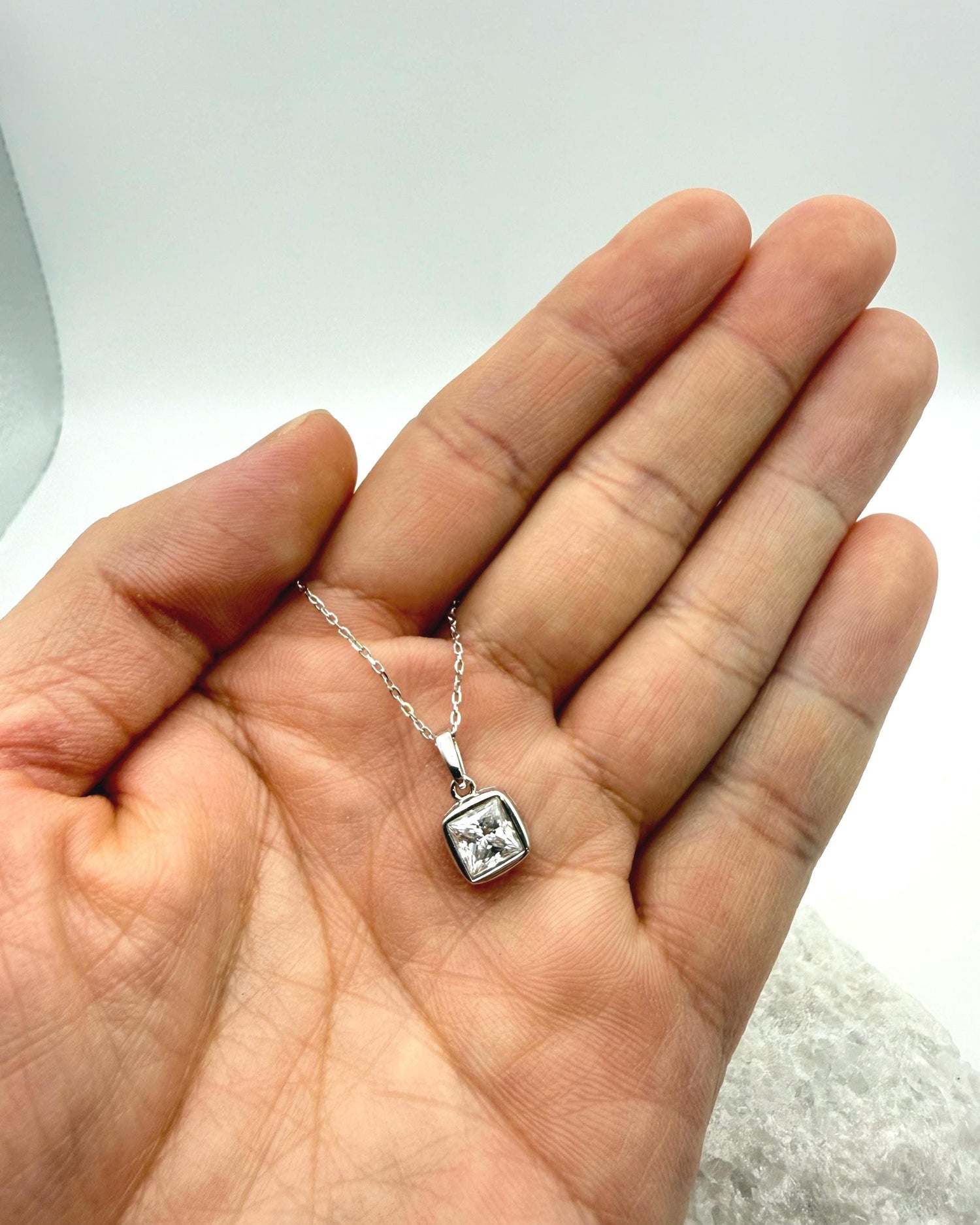 Bezel Princess Cut Moissanite Necklace | 1.2 CT D/VVS1 Flawless Brilliant Cut Moissanite Minimalist Pendant | Solid S925 Silver Jewelry