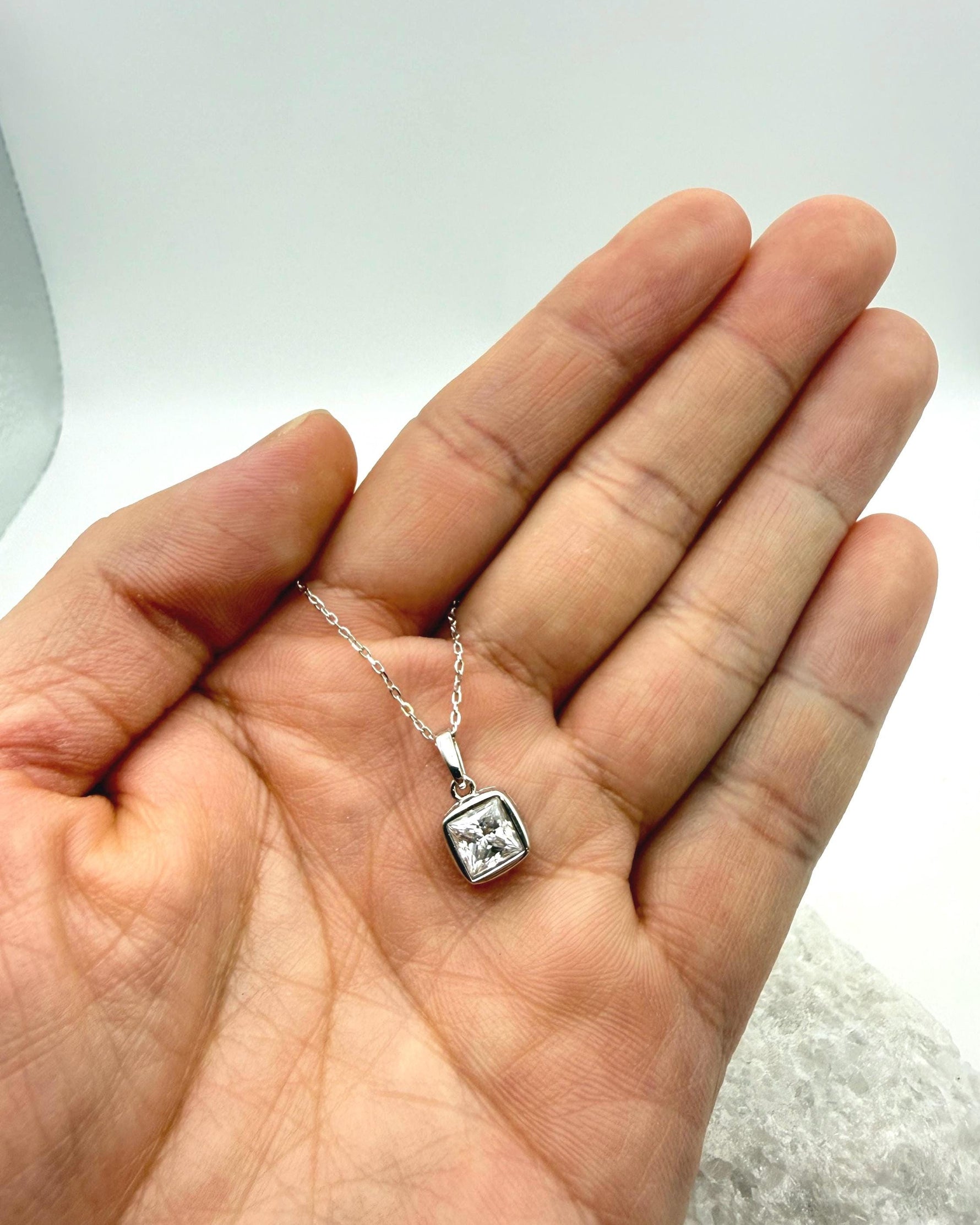 Bezel Princess Cut Moissanite Necklace | 1.2 CT D/VVS1 Flawless Brilliant Cut Moissanite Minimalist Pendant | Solid S925 Silver Jewelry