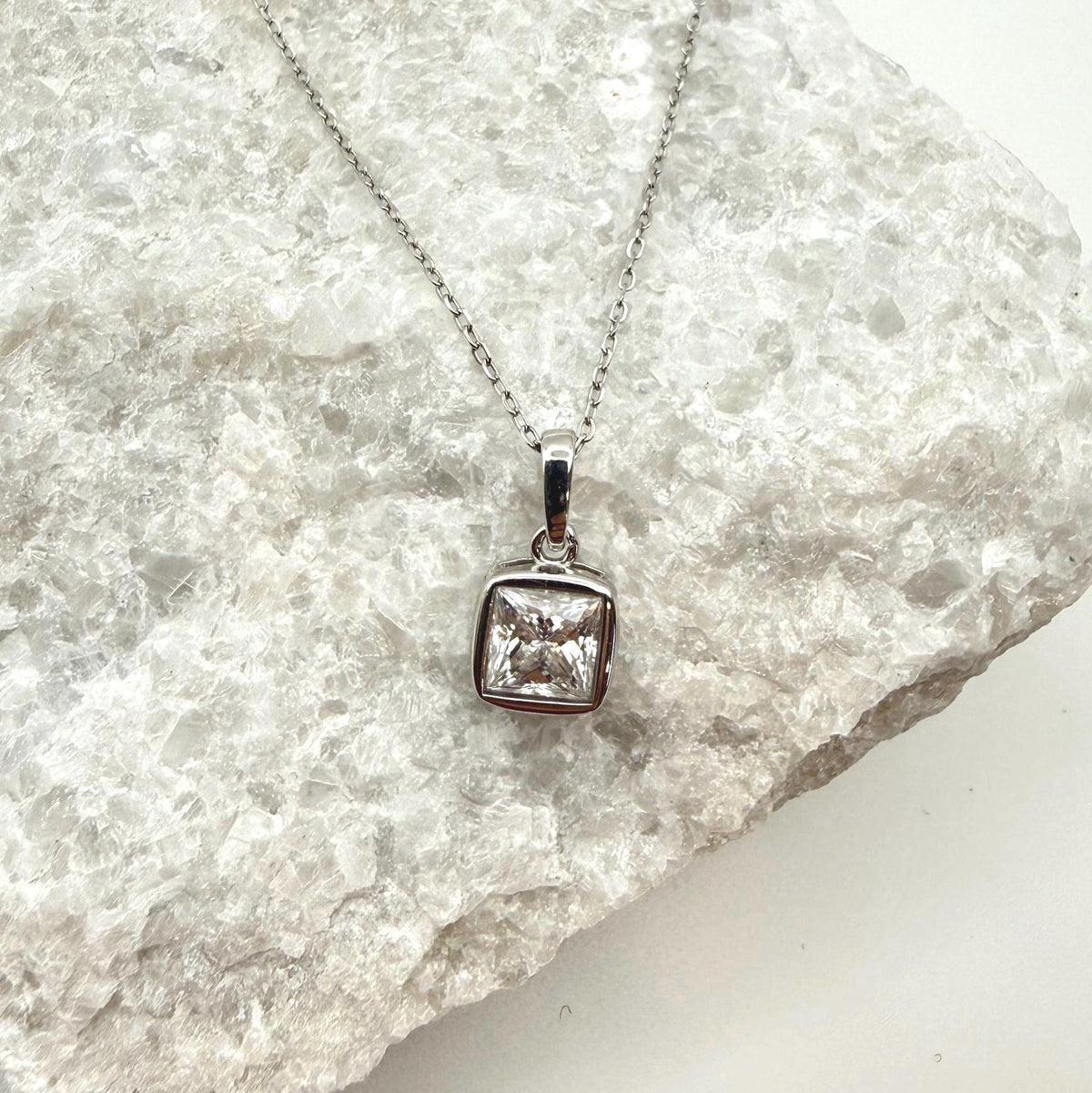 Bezel Princess Cut Moissanite Necklace | 1.2 CT D/VVS1 Flawless Brilliant Cut Moissanite Minimalist Pendant | Solid S925 Silver Jewelry