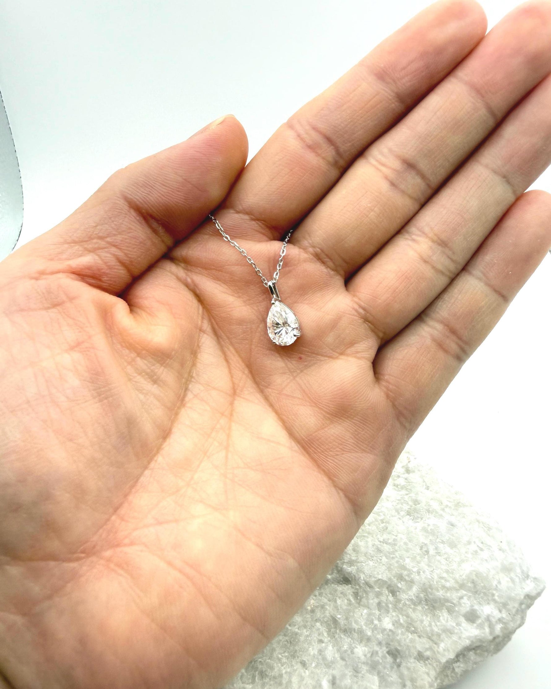 Teardrop Moissanite 3-Prong Necklace | 2.0 CT D/VVS1 Flawless Pear Cut Moissanite Solitaire Pendant | Solid S925 Silver Minimalist Jewelry