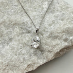 Teardrop Moissanite 3-Prong Necklace | 2.0 CT D/VVS1 Flawless Pear Cut Moissanite Solitaire Pendant | Solid S925 Silver Minimalist Jewelry