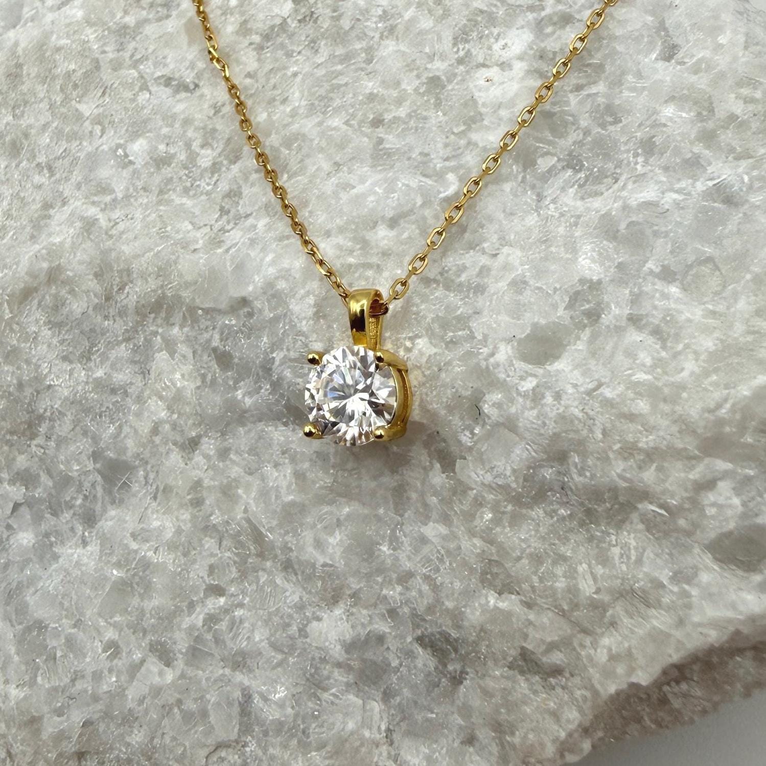 Round Cut Moissanite 4-Prong Necklace | 1.0 CT D/VVS1 Flawless Brilliant Cut Moissanite Pendant | Solid S925 Silver Minimalist Jewelry