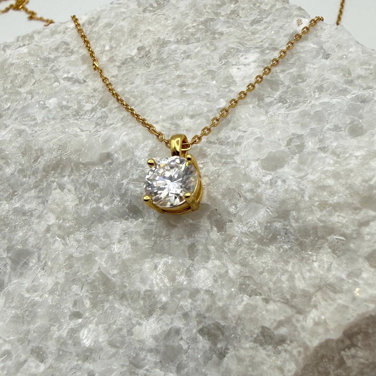 Round Cut Moissanite 4-Prong Necklace | 1.0 CT D/VVS1 Flawless Brilliant Cut Moissanite Pendant | Solid S925 Silver Minimalist Jewelry
