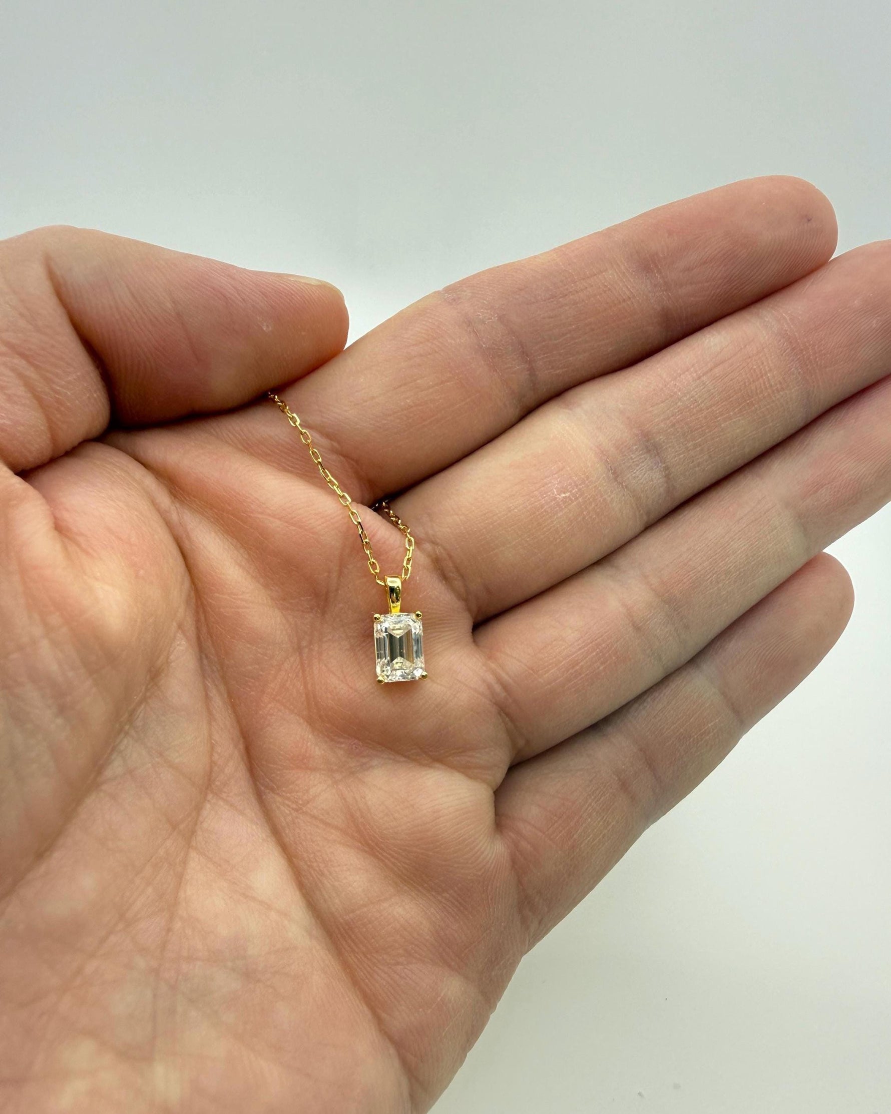 Emerald Cut Moissanite 4-Prong Necklace | 1.0 CT D/VVS1 Flawless Brilliant Cut Moissanite Pendant | Solid S925 Silver Minimalist Jewelry