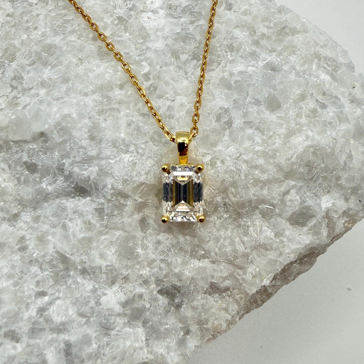 Emerald Cut Moissanite 4-Prong Necklace | 1.0 CT D/VVS1 Flawless Brilliant Cut Moissanite Pendant | Solid S925 Silver Minimalist Jewelry