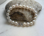 Elly’s 7.9-8.4mm Natural White Pop Crinkle Pearls Bracelet: Extreme luster mirrored, knotted, S925 silver Bracelet. high quality white pearls bracely for her holiday