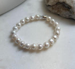 Elly’s 7.9-8.4mm Natural White Pop Crinkle Pearls Bracelet: Extreme luster mirrored, knotted, S925 silver Bracelet. high quality white pearls bracely for her