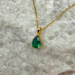 Hydrothermal Lab Emerald Pear Cut 3-Prong Necklace | 0.8 CT Teardrop Emerald Pendant | Solid S925 Silver Minimalist Jewelry