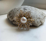 Elly’s 13mm Edison white pearl Snowflake brooch pendant 2in1: Extreme luster mirrored, 4.5cm dia. high quality white pearl brooch for her