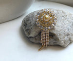Elly’s Genius South sea ultra gold ocean pearl Floral brooch pendant 2in1: Extreme luster mirrored, 10.3mm, 3.5x7cm. gift for her birthday
