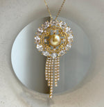 Elly’s Genius South sea ultra gold ocean pearl Floral brooch pendant 2in1: Extreme luster mirrored, 10.3mm, 3.5x7cm. gift for her