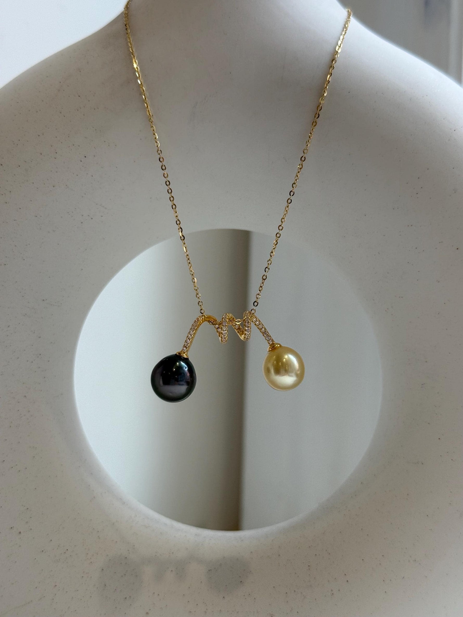 Elly’s 9.7-10.2mm Genius South sea ultra gold Tahitian peacock hunter ocean pearls Pendant: Extreme luster, s925 silver pendant. high quality double pearls sterling silver pendant for her anniversary