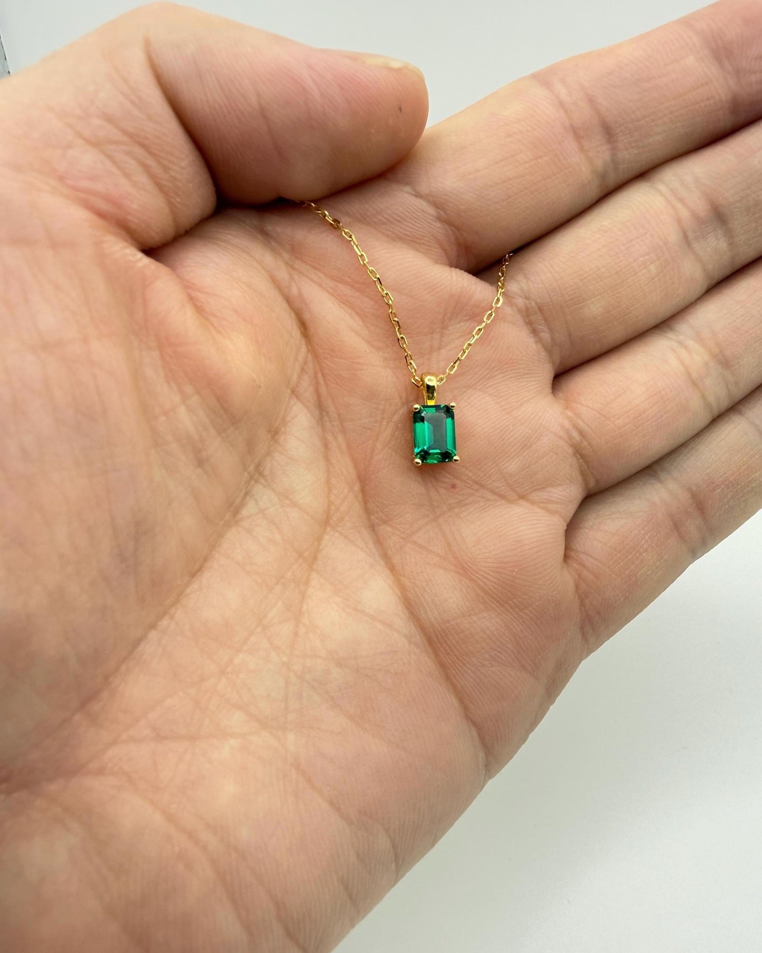Emerald Cut Hydrothermal Emerald Necklace | 1.0 CT Lab Emerald 4-Prong Solitaire Pendant | Solid S925 Silver Minimalist Jewelry