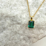 Emerald Cut Hydrothermal Emerald Necklace | 1.0 CT Lab Emerald 4-Prong Solitaire Pendant | Solid S925 Silver Minimalist Jewelry