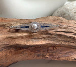Elly’s Akoya blue silver ocean pearl Vintage brooch: Extreme luster mirrored, 6.3mm, 1.3x5.5cm.