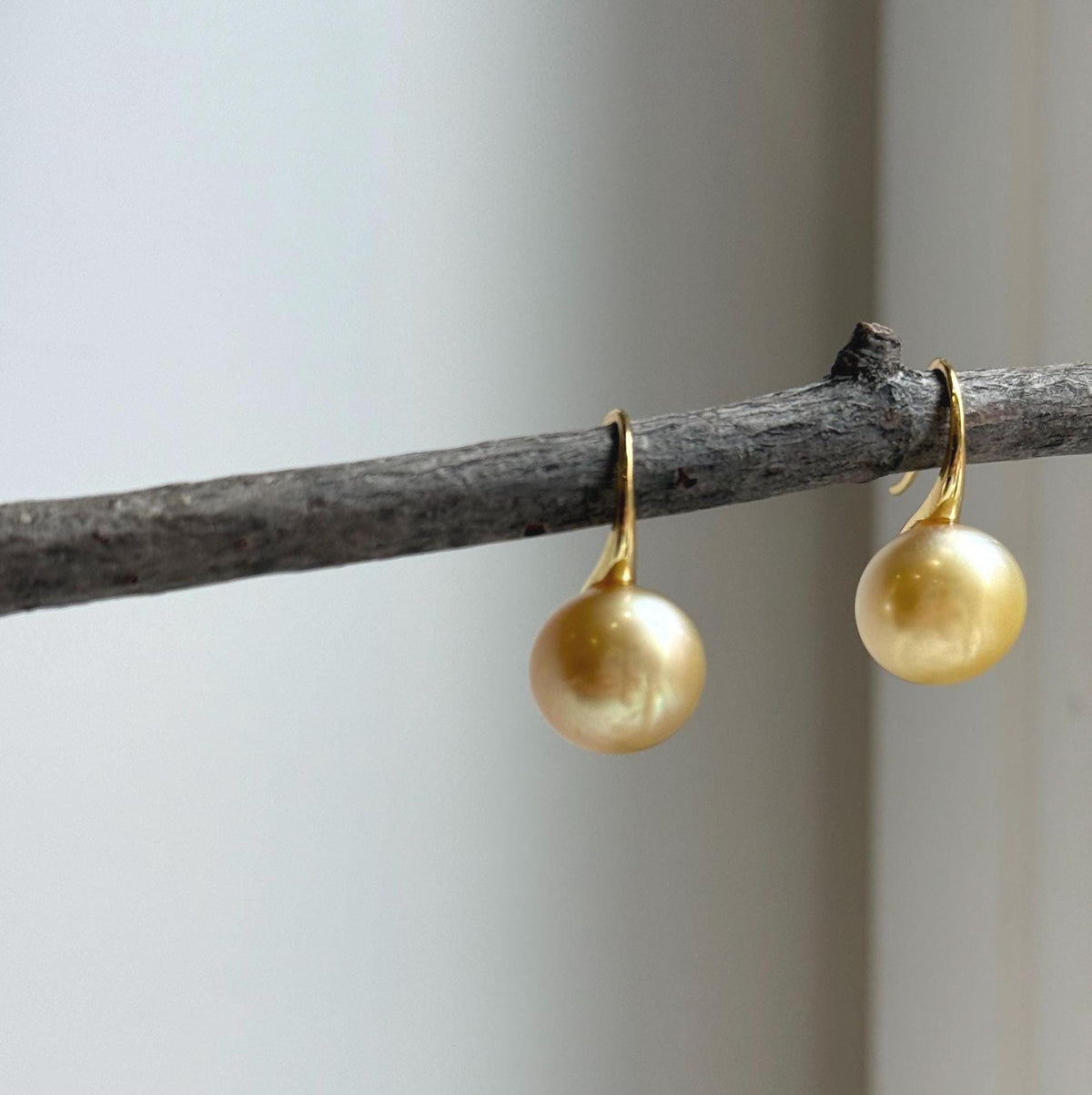 Elly’s 11.5mm Genius South sea golden ocean Pearls High-heel Earrings hooks: Extreme luster mirrored, 2.2cm high, S925 silver cool earrings.