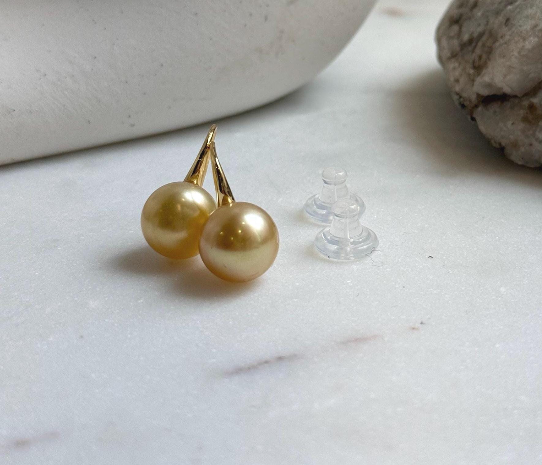 Elly’s 11.5mm Genius South sea golden ocean Pearls High-heel Earrings hooks: Extreme luster mirrored, 2.2cm high, S925 silver cool earrings. high quality golden pearls earrings hooks gift for her