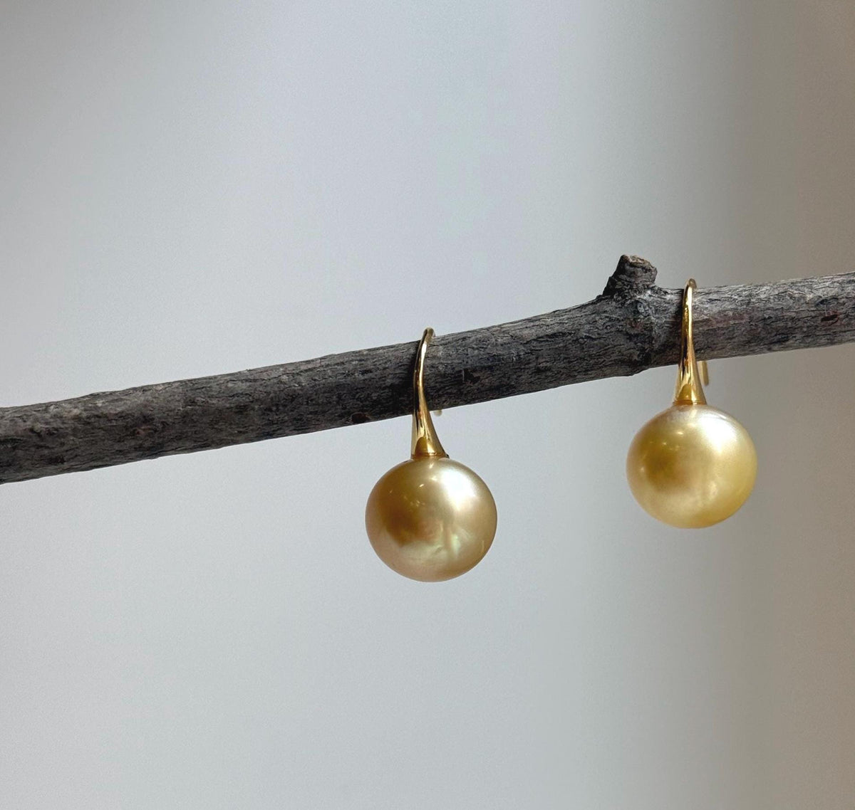 Elly’s 11.5mm Genius South sea golden ocean Pearls High-heel Earrings hooks: Extreme luster mirrored, 2.2cm high, S925 silver cool earrings. high quality golden pearls earrings hooks gift for her holiday
