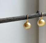 Elly’s 11.5mm Genius South sea golden ocean Pearls High-heel Earrings hooks: Extreme luster mirrored, 2.2cm high, S925 silver cool earrings. high quality golden pearls earrings hooks gift for her daily office wear