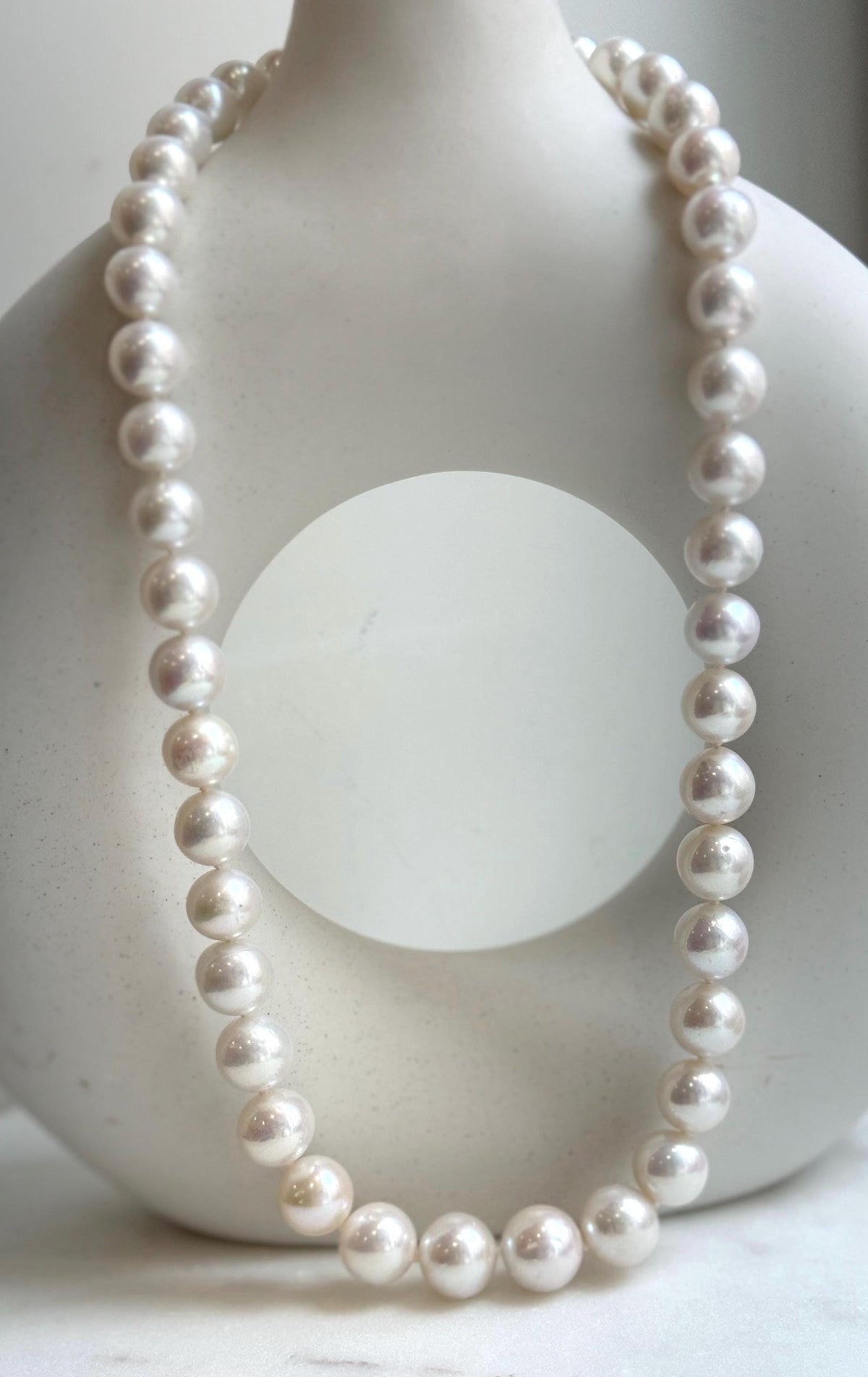 Elly’s 43pcs White Edison Pearls Necklace Strand: Extreme luster, 9.2-12mm, 19.3”, S925 silver necklace. daily office Edison white pearls necklace strand for her birthday