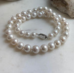 Elly’s 43pcs White Edison Pearls Necklace Strand: Extreme luster, 9.2-12mm, 19.3”, S925 silver necklace. daily office Edison white pearls necklace strand for her birthday holiday