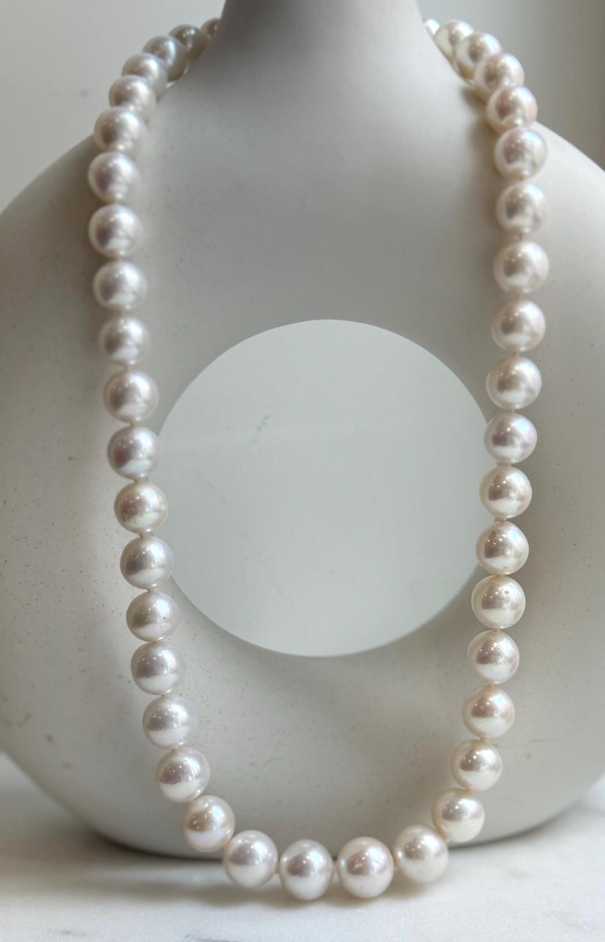 Elly’s 43pcs White Edison Pearls Necklace Strand: Extreme luster, 9.2-12mm, 19.3”, S925 silver necklace. daily office Edison white pearls necklace strand for her birthday party