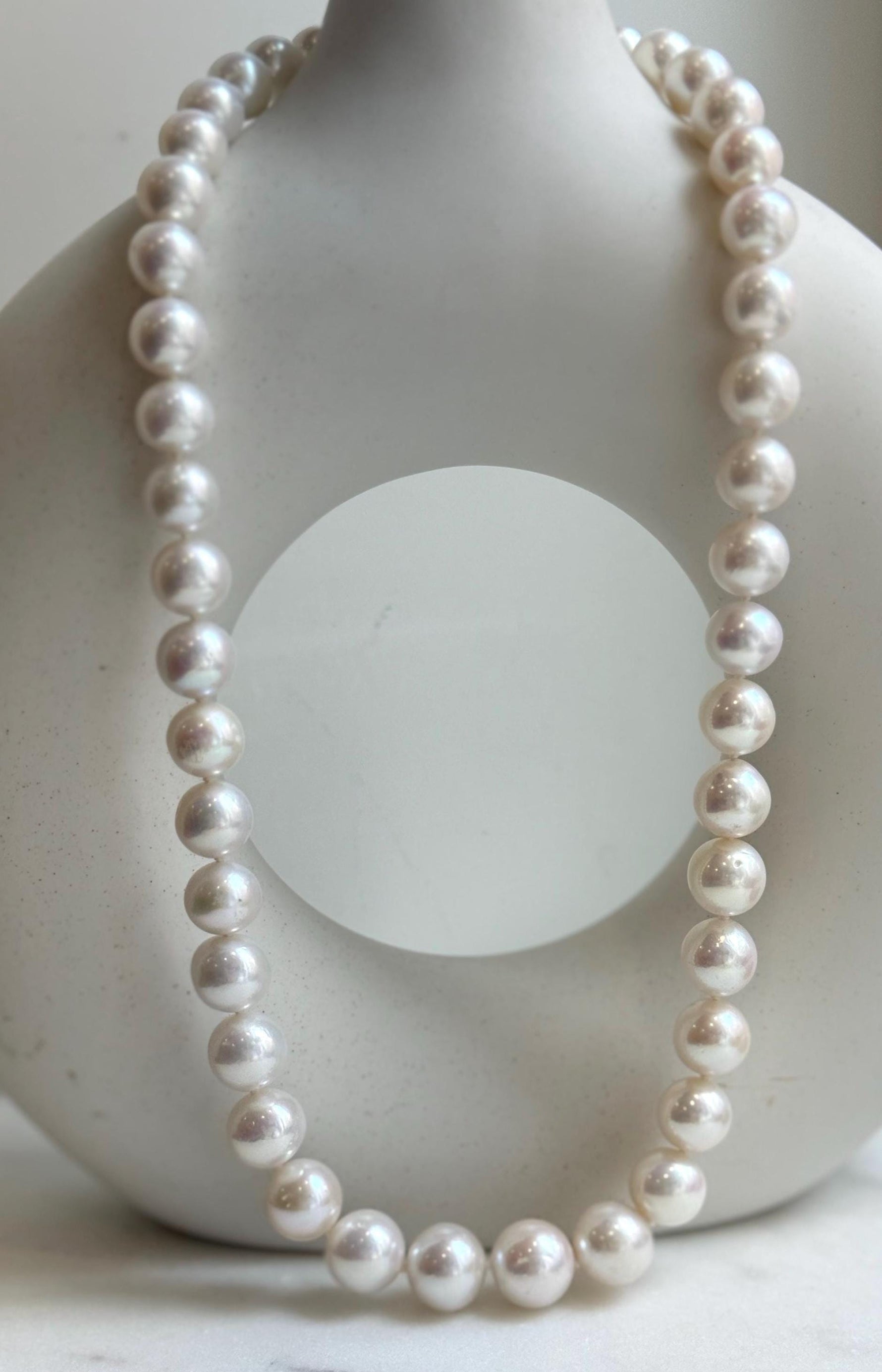 Elly’s 43pcs White Edison Pearls Necklace Strand: Extreme luster, 9.2-12mm, 19.3”, S925 silver necklace. daily office Edison white pearls necklace strand for her birthday party