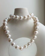 Elly’s 43pcs White Edison Pearls Necklace Strand: Extreme luster, 9.2-12mm, 19.3”, S925 silver necklace. daily office Edison white pearls necklace strand for her birthday