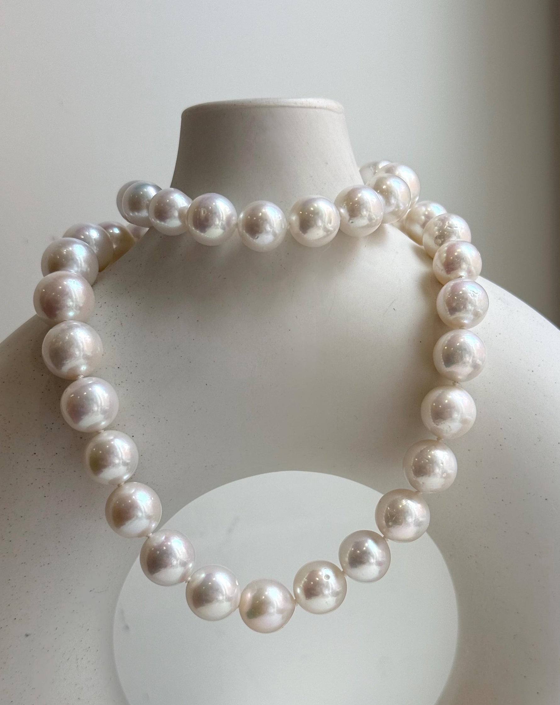 Elly’s 43pcs White Edison Pearls Necklace Strand: Extreme luster, 9.2-12mm, 19.3”, S925 silver necklace. daily office Edison white pearls necklace strand for her birthday