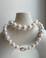 Elly’s 43pcs White Edison Pearls Necklace Strand: Extreme luster, 9.2-12mm, 19.3”, S925 silver necklace. daily office Edison white pearls necklace strand for her birthday