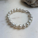 Elly’s 9.1-9.9mm Natural Ivory Pop Crinkle Pearls Bracelet: Extreme luster mirrored, knotted, S925 silver Bracelet. gift for her anniversary