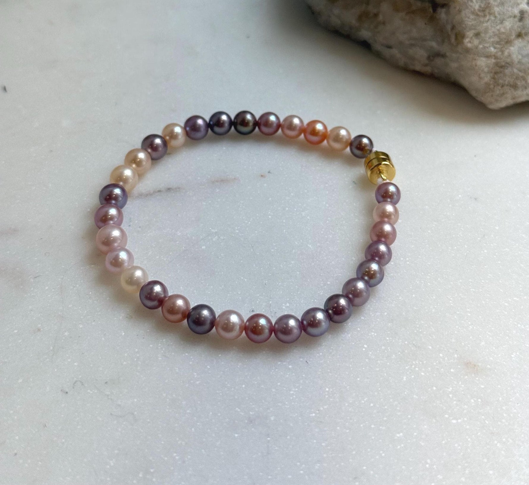 Elly’s Natural Multicolor Pearls Bracelet: Extreme luster mirrored, S925 silver Bracelet. 17cm. Daily office pearls bracelet for her birthday