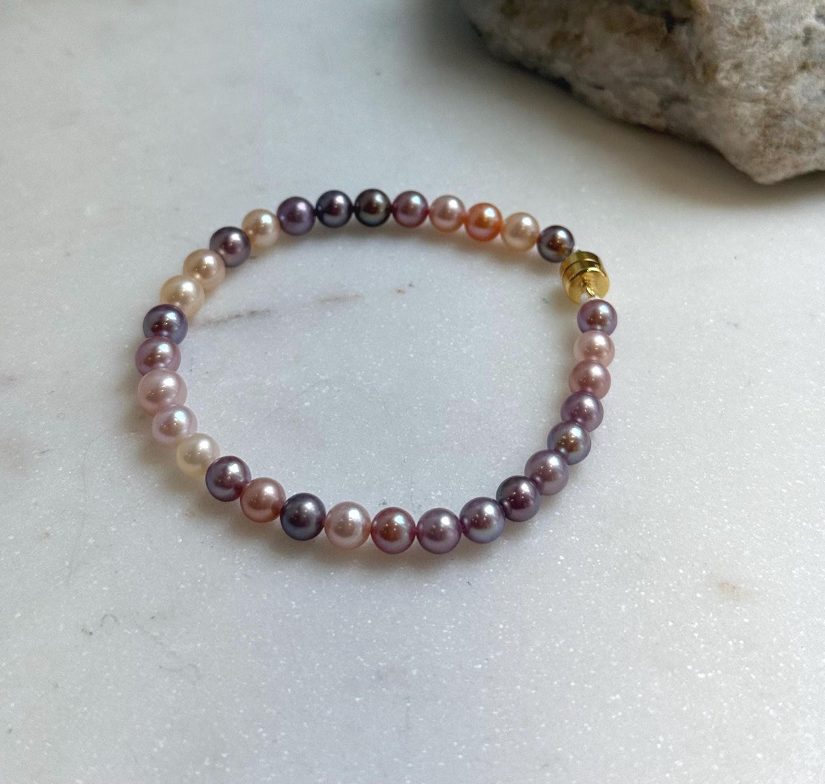 Elly’s Natural Multicolor Pearls Bracelet: Extreme luster mirrored, S925 silver Bracelet. 17cm. Daily office pearls bracelet for her