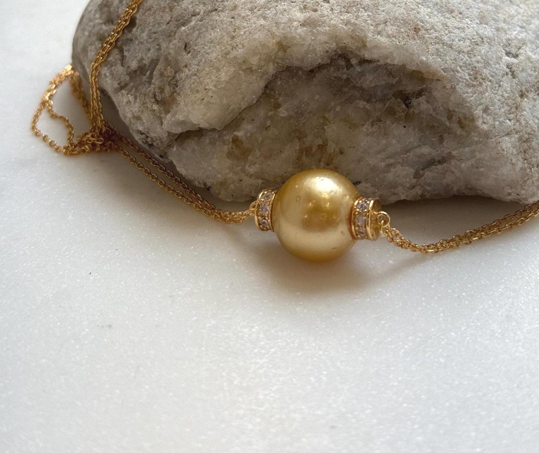 Elly’s 13.3mm South Sea deep golden Ocean Pearl Necklace set: Extreme luster mirrored, S925 silver chain set. To 19.1”. high quality south sea golden pearl fancy pendant necklace set for her daily office wear