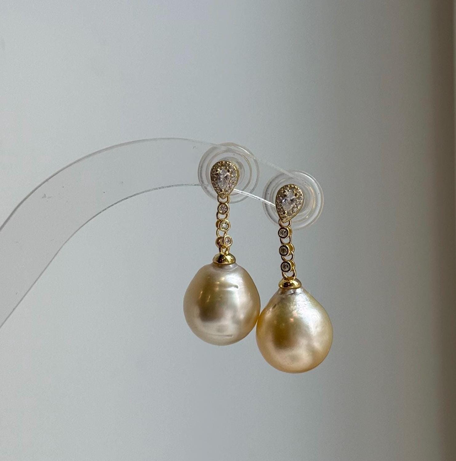 Elly’s 12.1mm Genius South sea golden ocean Pearls Earrings: Extreme luster mirrored,2.9cm high, S925 silver earrings chandeliers.