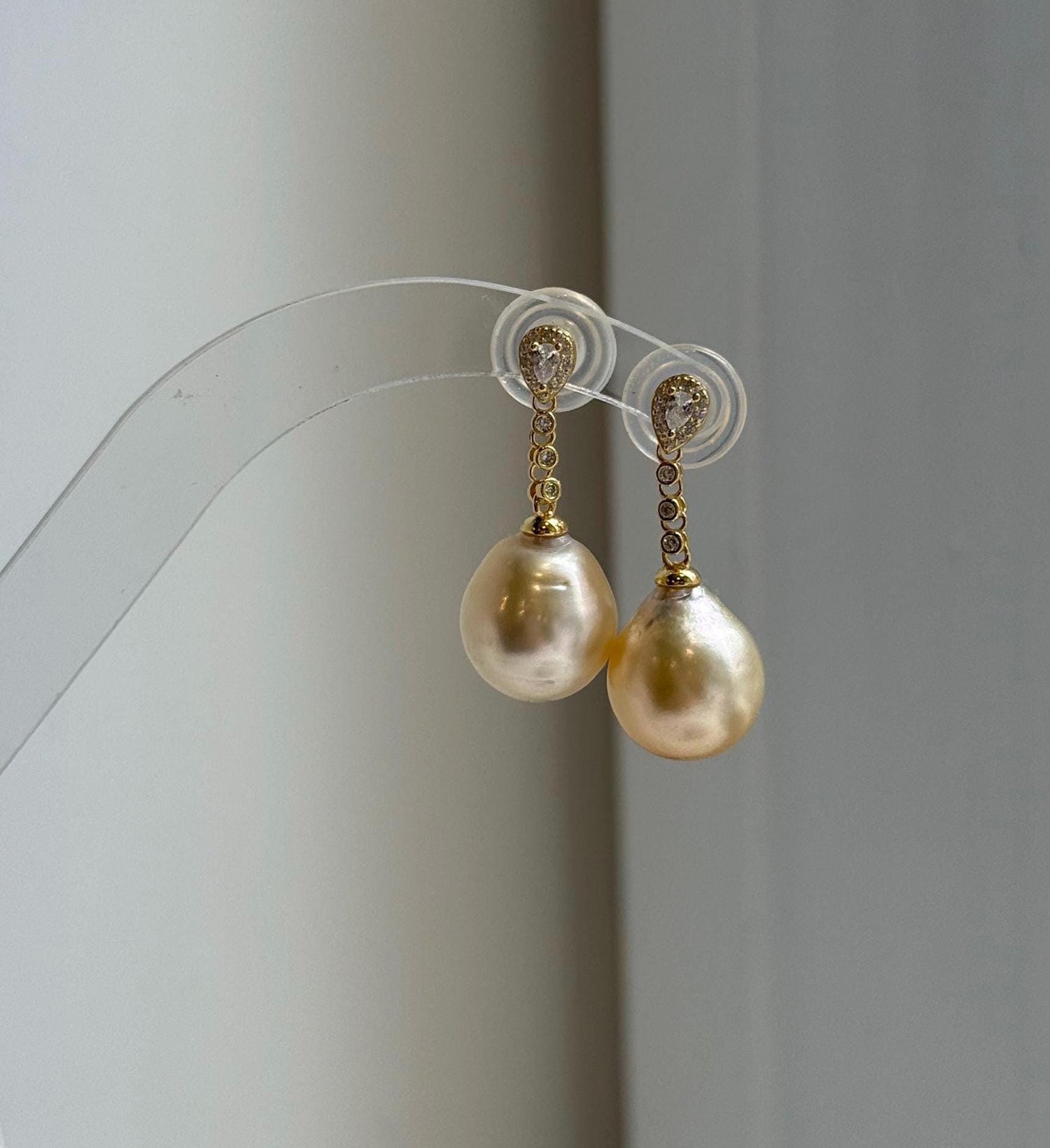 Elly’s 12.1mm Genius South sea golden ocean Pearls Earrings: Extreme luster mirrored,2.9cm high, S925 silver earrings chandeliers.