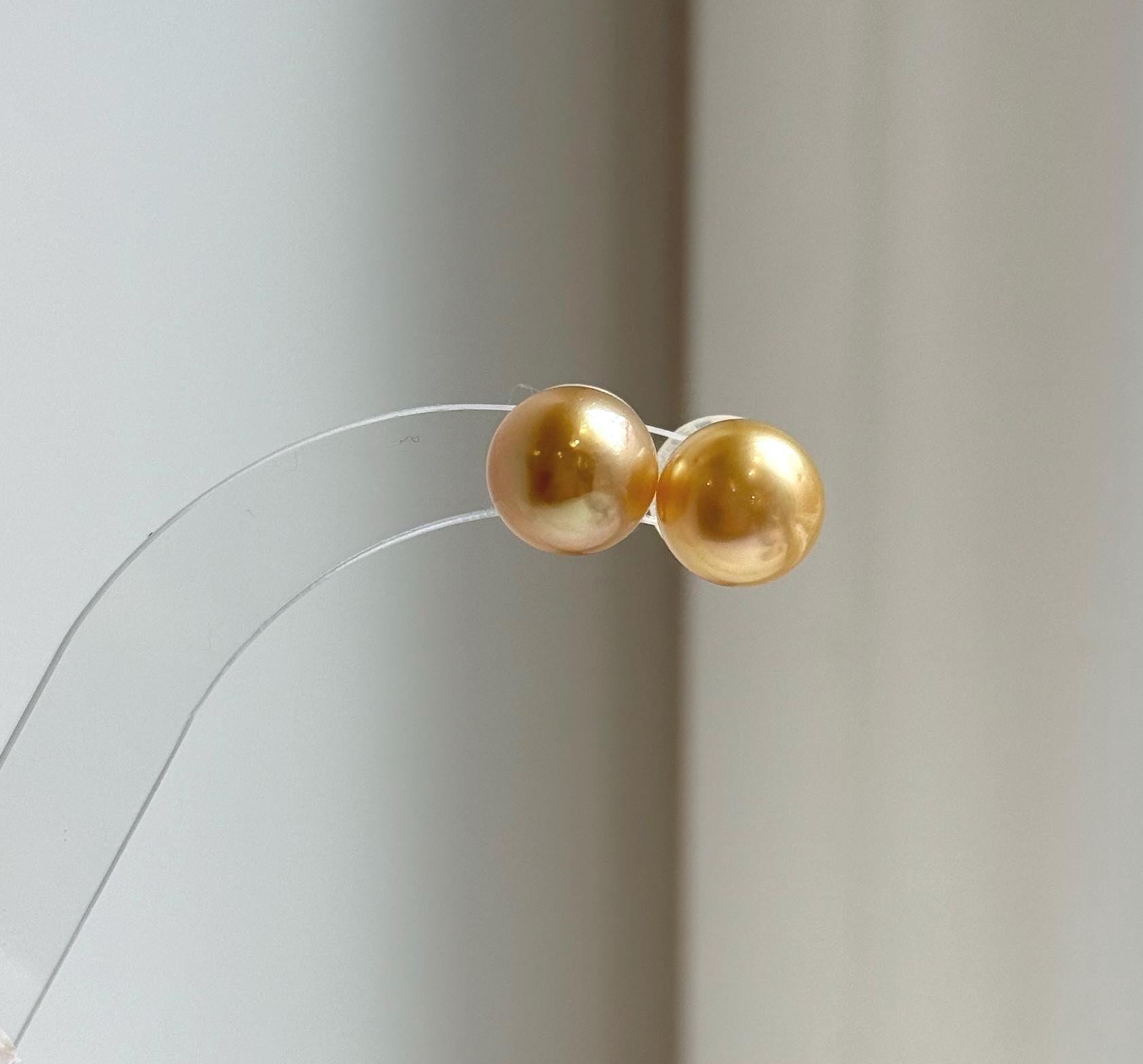 Elly’s 10.4mm Genius natural South sea deep golden ocean Pearls Earrings studs: Extreme luster, S925 silver minimalist earrings studs. high quality golden ocean pearls earrings studs for her