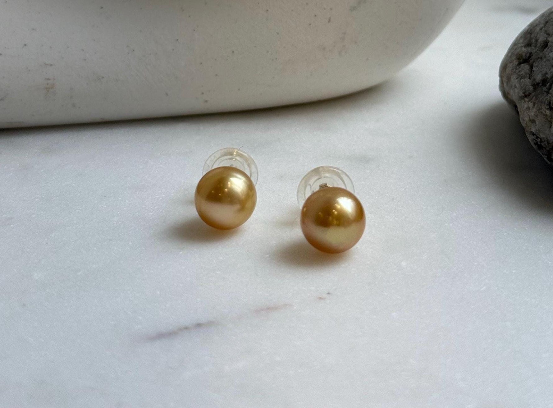 Elly’s 10.4mm Genius natural South sea deep golden ocean Pearls Earrings studs: Extreme luster, S925 silver minimalist earrings studs. high quality golden ocean pearls earrings studs for her