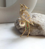 Elly’s Edison peach Gold Pearl Bird Brooch Pendant 2in1: high quality Extreme luster pearl bird brooch for her