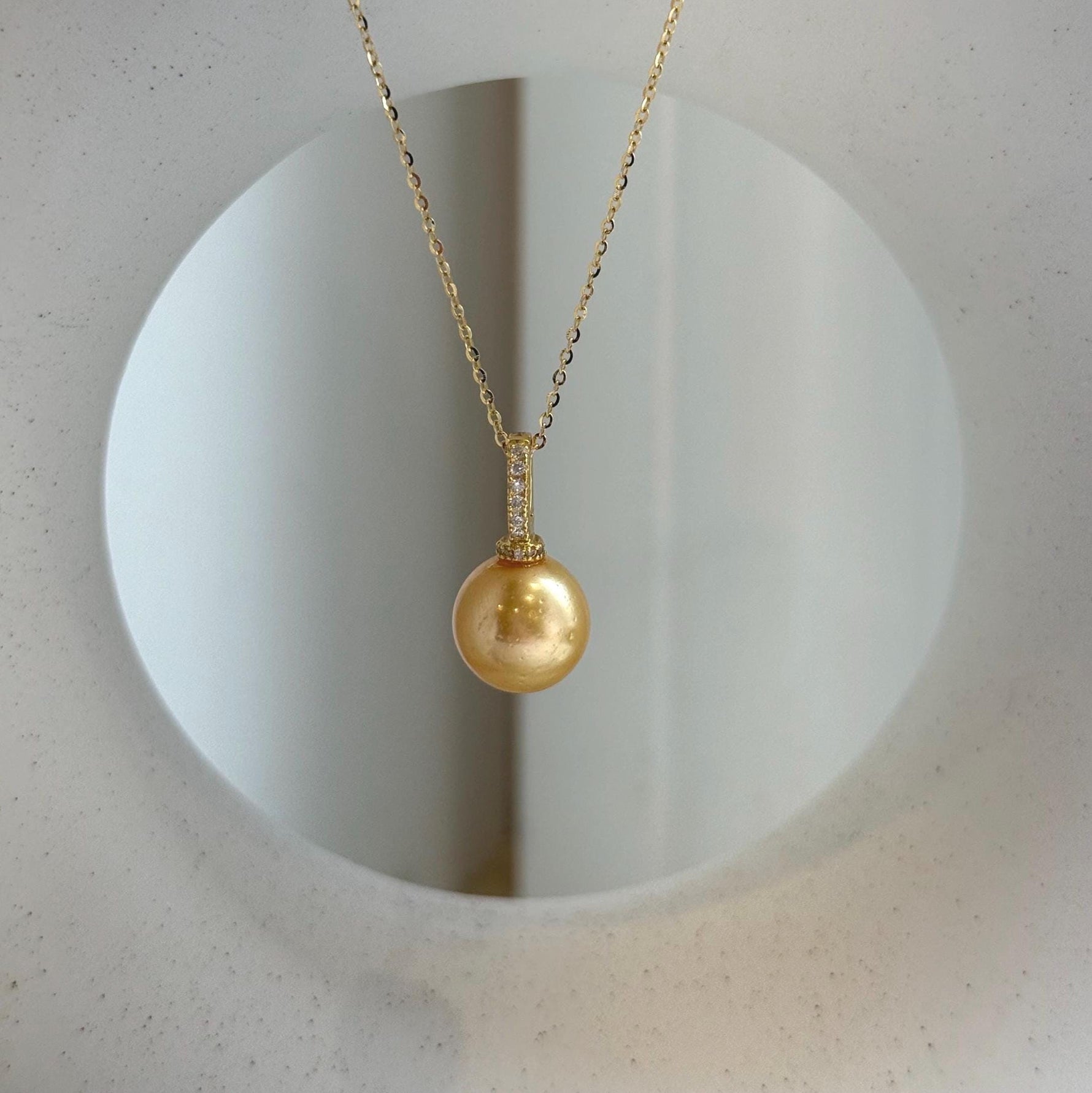 Elly’s 11.2mm Genius South sea deep tea gold ocean pearl Pendant: Extreme luster, 2.5cm high, s925 silver 18k gold plated pendant.