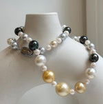 Elly’s 55pcs Multicolor ocean pearls necklace:Extreme luster mirrored, knotted, 18.7”, S925 silver necklace strand. high quality multicolor ocean pearls necklace strand
