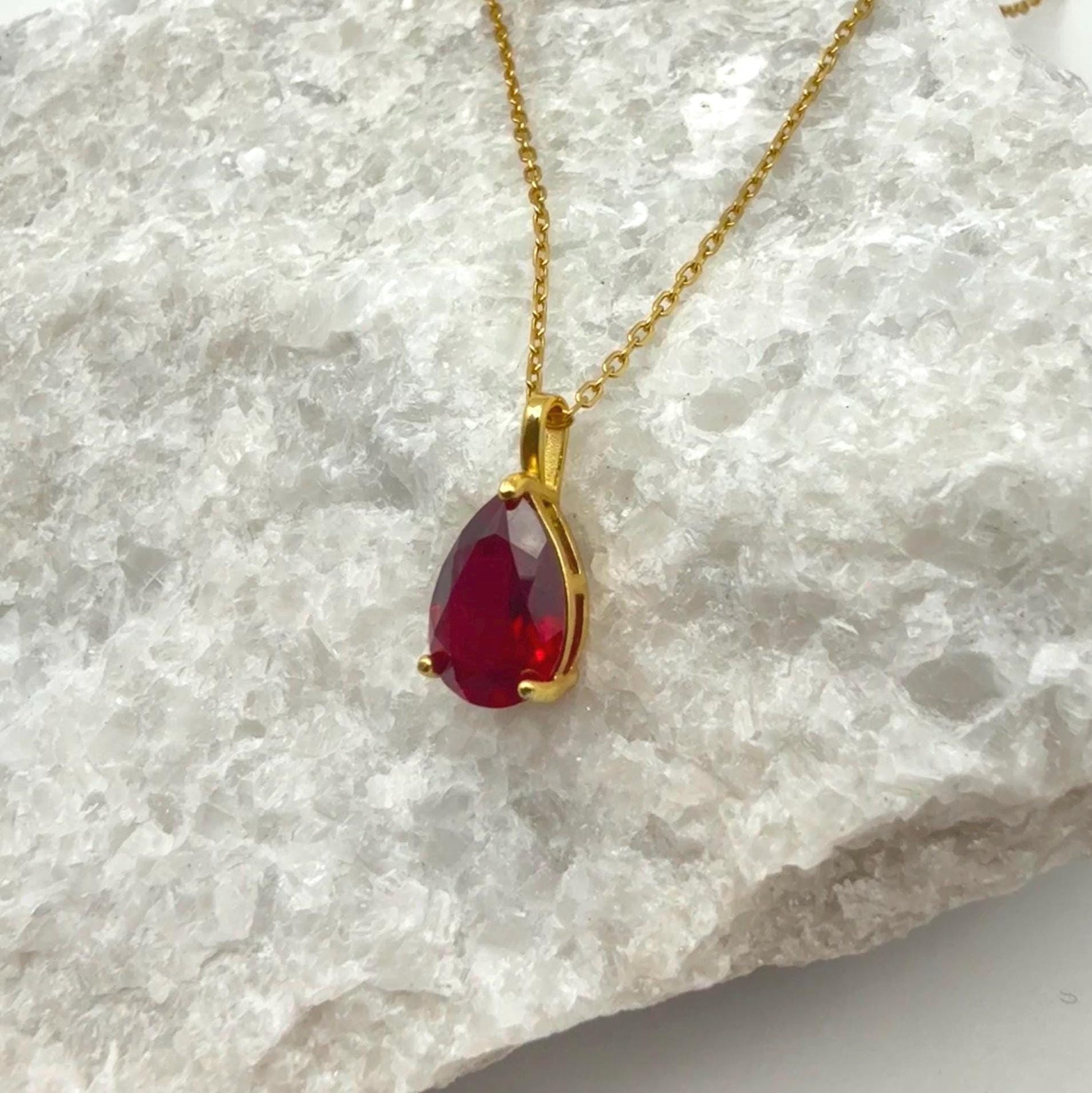 Teardrop Ruby 3-Prong Necklace | 2.0 CT Pigeon Blood Pear Cut Lab Ruby Solitaire Pendant | Solid S925 Silver Minimalist Jewelry