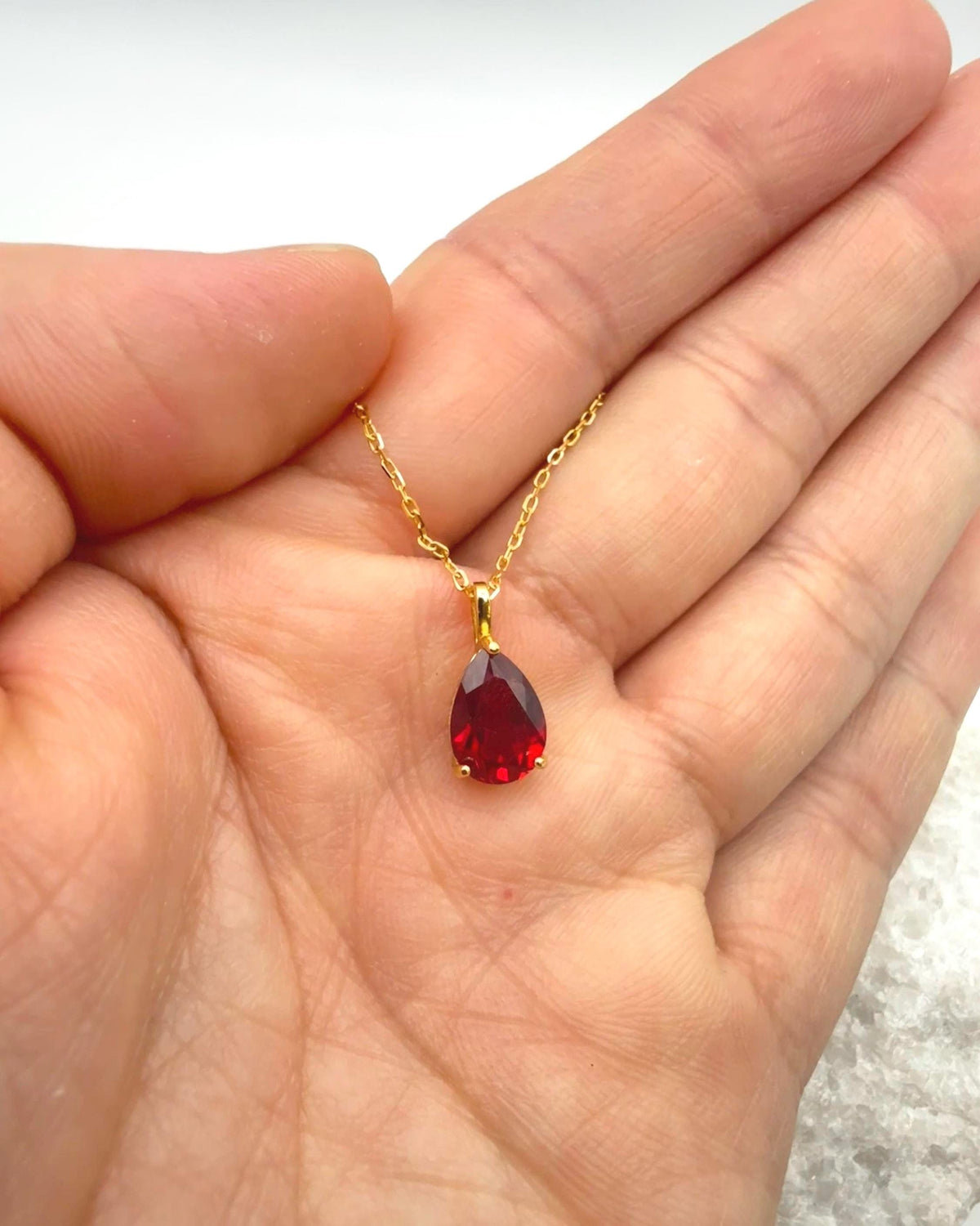 Teardrop Ruby 3-Prong Necklace | 2.0 CT Pigeon Blood Pear Cut Lab Ruby Solitaire Pendant | Solid S925 Silver Minimalist Jewelry