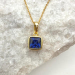 Bezel Princess Cut Lab Sapphire Necklace | 1.2 CT Royal Blue Brilliant Cut Sapphire Solitaire Pendant | Solid S925 Silver Minimalist Jewelry