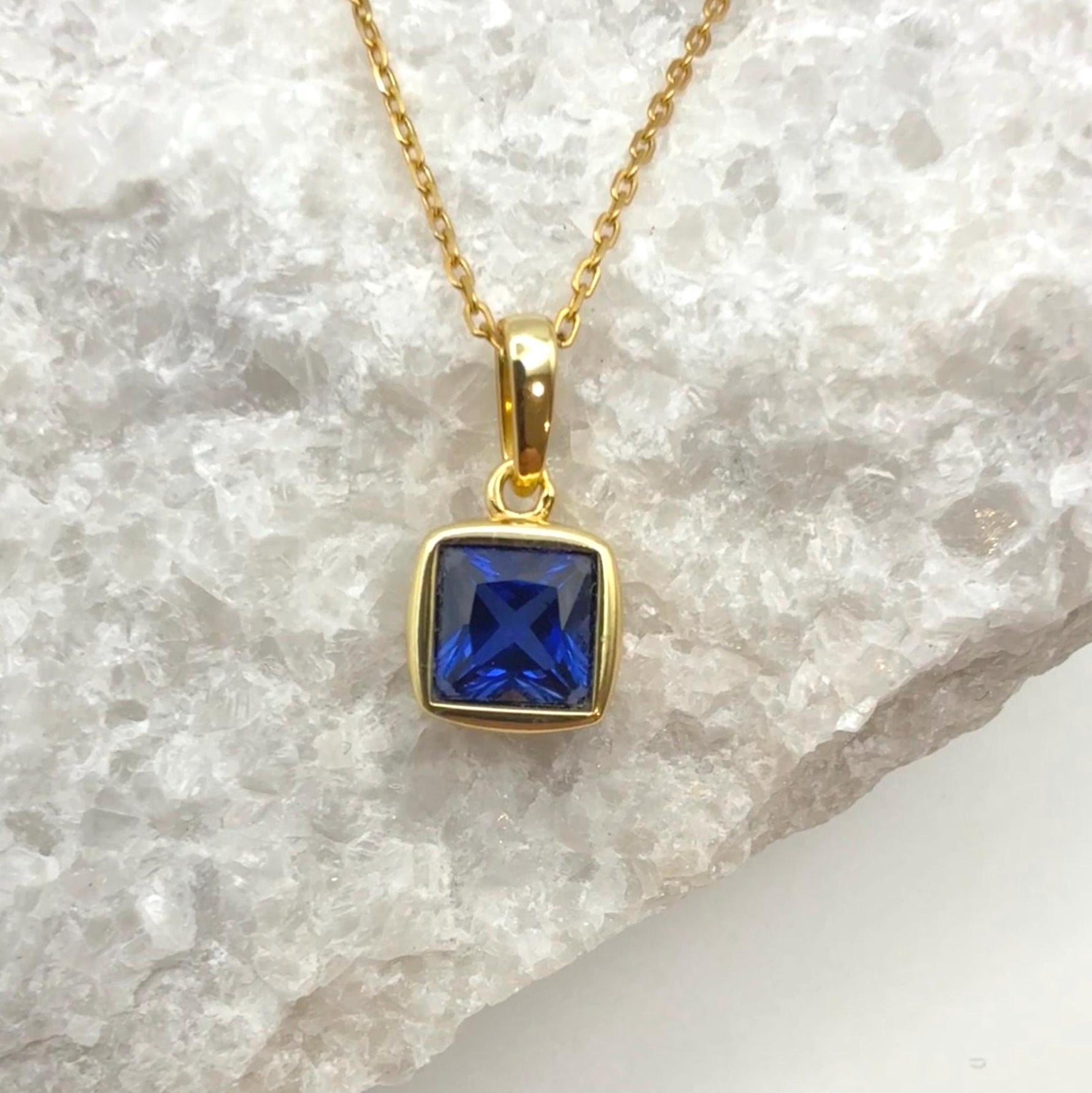 Bezel Princess Cut Lab Sapphire Necklace | 1.2 CT Royal Blue Brilliant Cut Sapphire Solitaire Pendant | Solid S925 Silver Minimalist Jewelry
