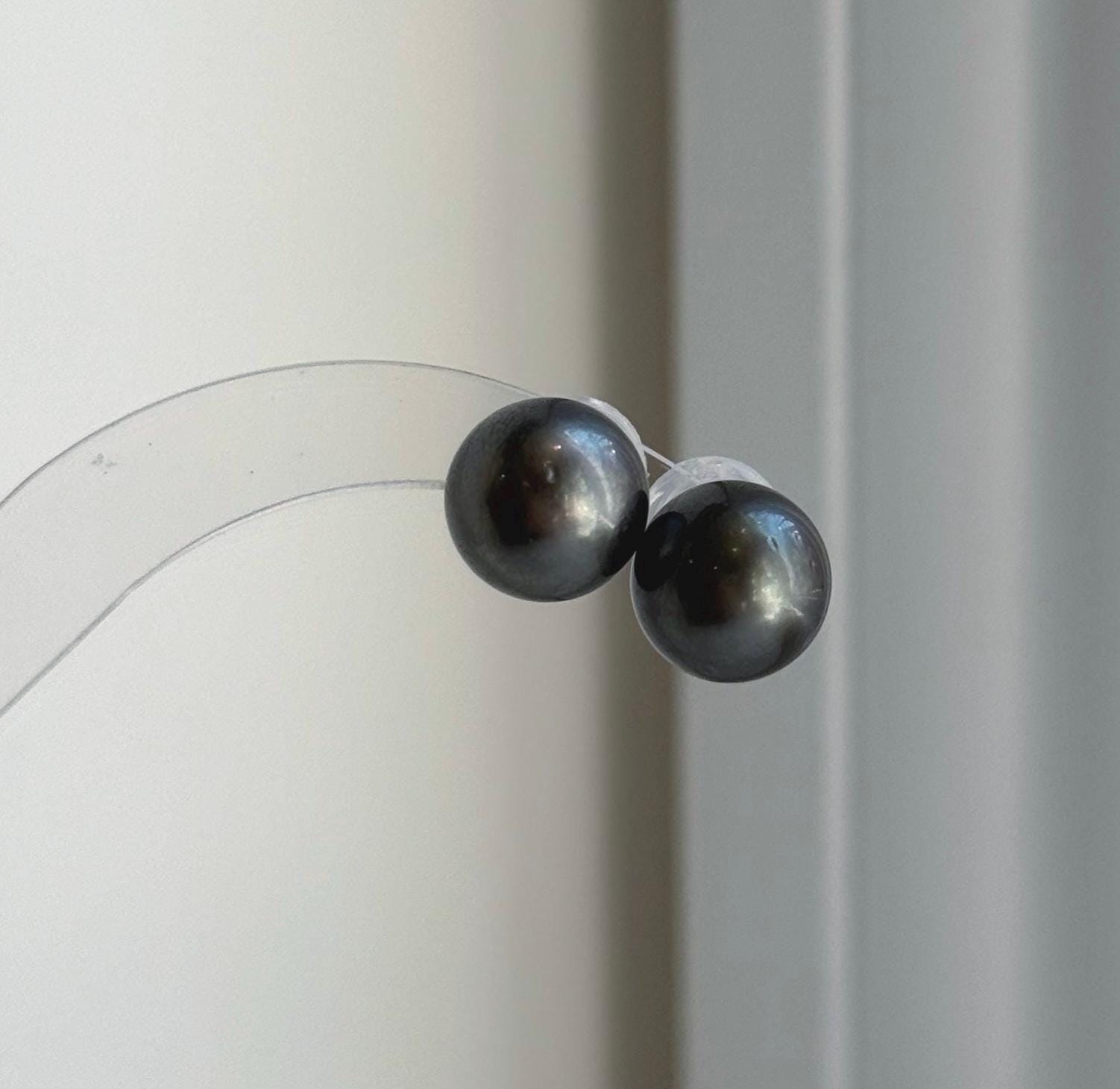 Elly’s 12.3mm Tahitian Black Platinum ocean Pearls Earrings Studs: Extreme luster Mirrored,S925 silver minimalist earrings. black pearls daily office earrings studs for her anniversary