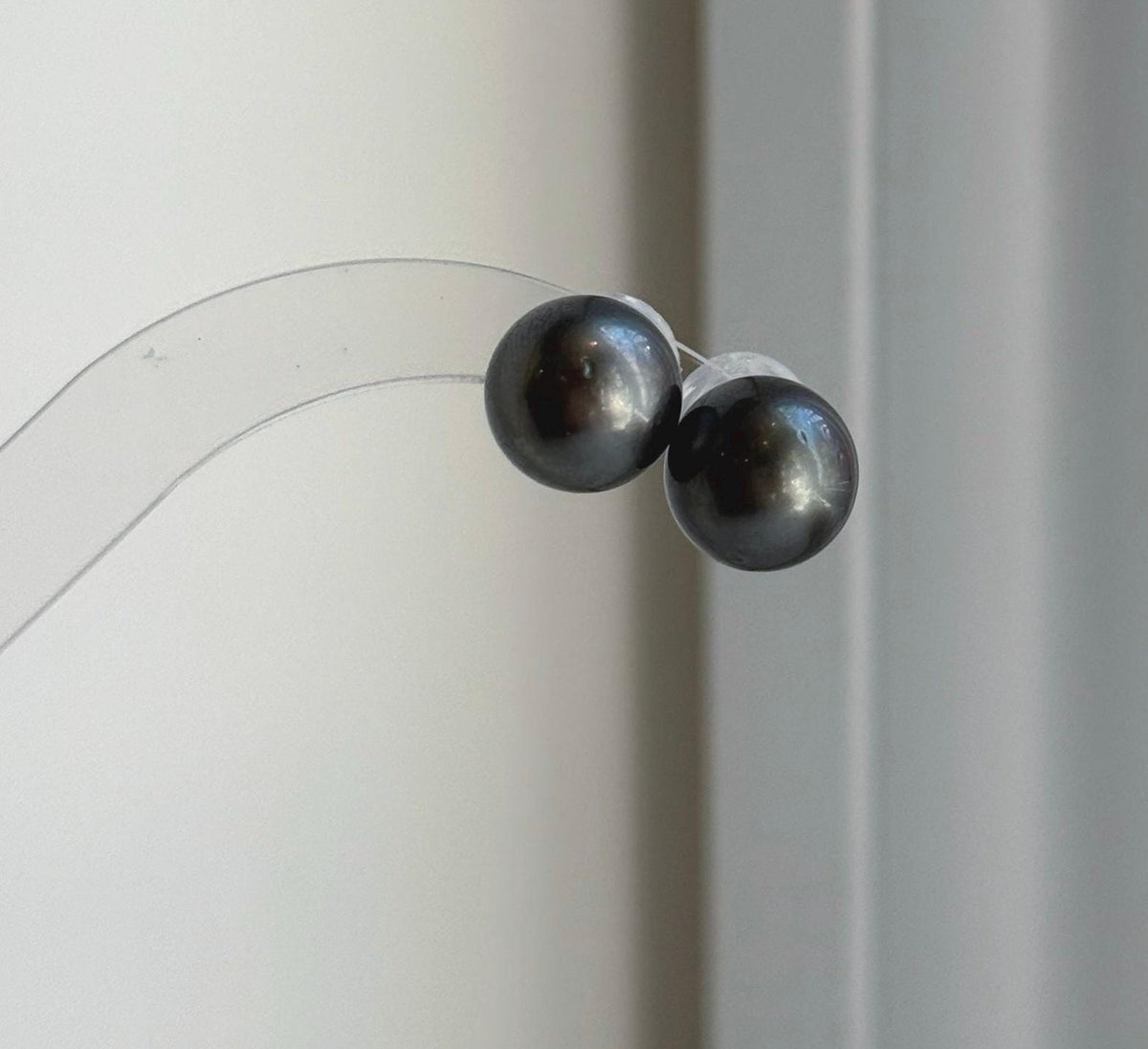 Elly’s 12.3mm Tahitian Black Platinum ocean Pearls Earrings Studs: Extreme luster Mirrored,S925 silver minimalist earrings. black pearls daily office earrings studs for her holiday