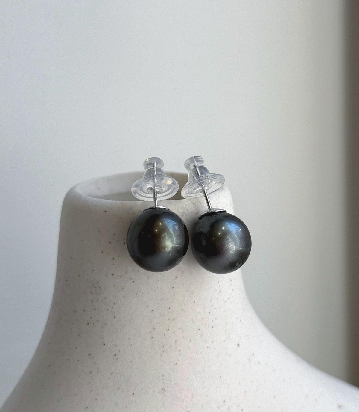 Elly’s 12.3mm Tahitian Black Platinum ocean Pearls Earrings Studs: Extreme luster Mirrored,S925 silver minimalist earrings. black pearls daily office earrings studs for her