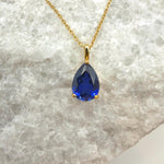 Teardrop Sapphire 3-Prong Necklace | 2.0 CT Royal Blue Pear Cut Lab Sapphire Solitaire Pendant | Solid S925 Silver Minimalist Jewelry