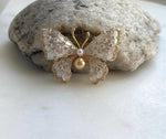 Elly’s White Golden pearls butterfly brooch pendant 2in1: Extreme luster mirrored, daily office pearl brooch for her